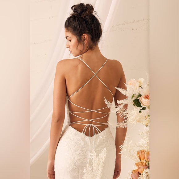 Lulus-Wonderstruck White Glitter Lace-Up Embroidered Lace Maxi Dress (Size:4) - Picture 5 of 8